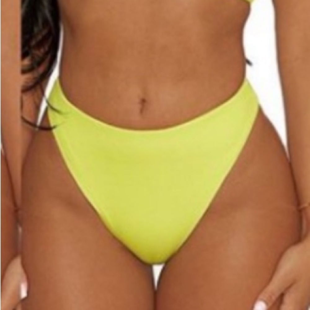 NAKED WARDROBE Neon Pastel Lime Green High Waist Bikini Bottoms Size Small